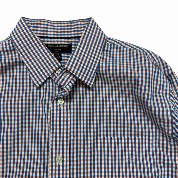 Banana Republic Other - Banana Republic Non Iron Slim Fit Check Dress Shirt Mens Large Blue Orange
